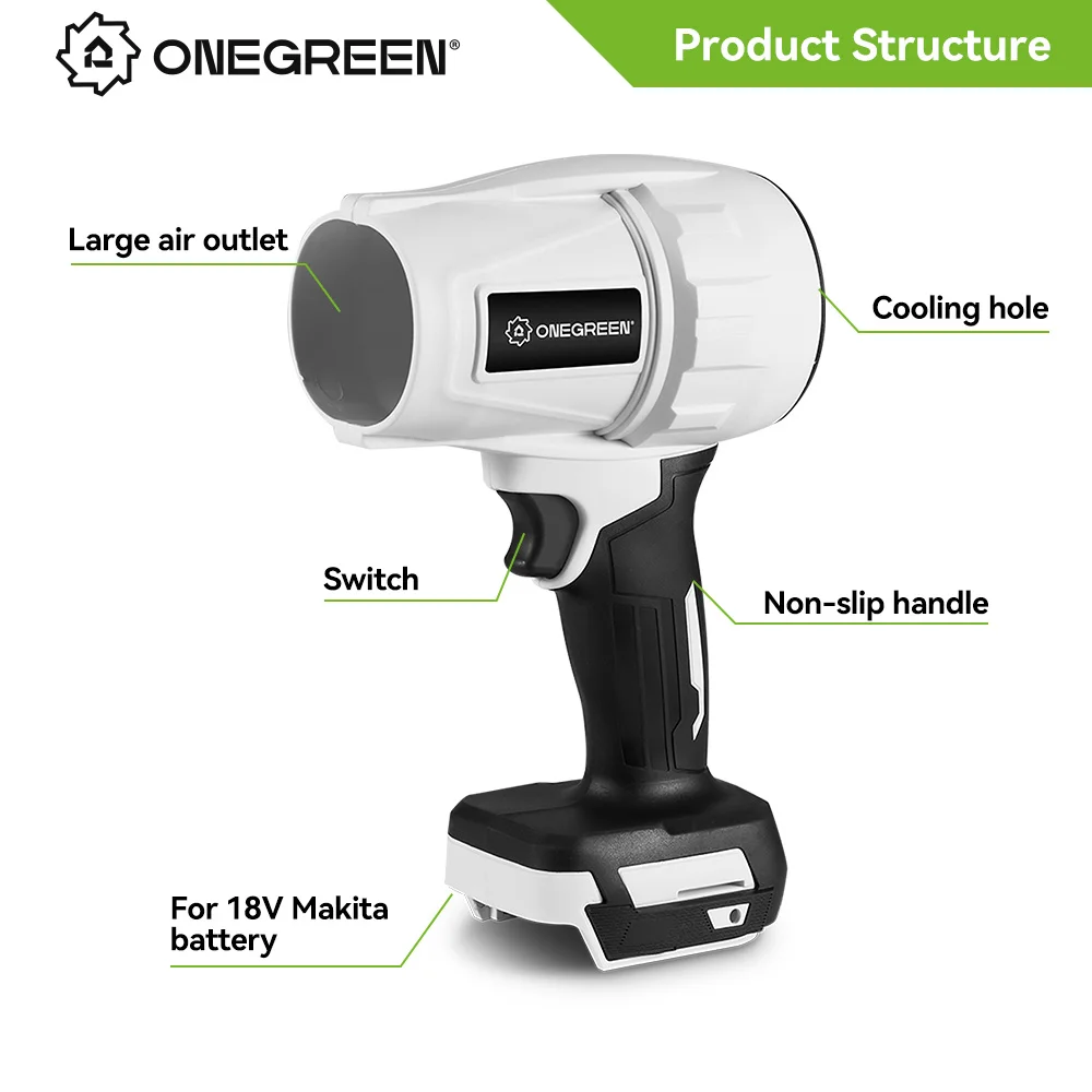 ONEGREEN 200 M/S Elektrische Draadloze Draagbare Turbo Blower Tuin Yard Stof Blad Blazen Huishoudelijk Gereedschap Voor Makita 18V Batterij pin