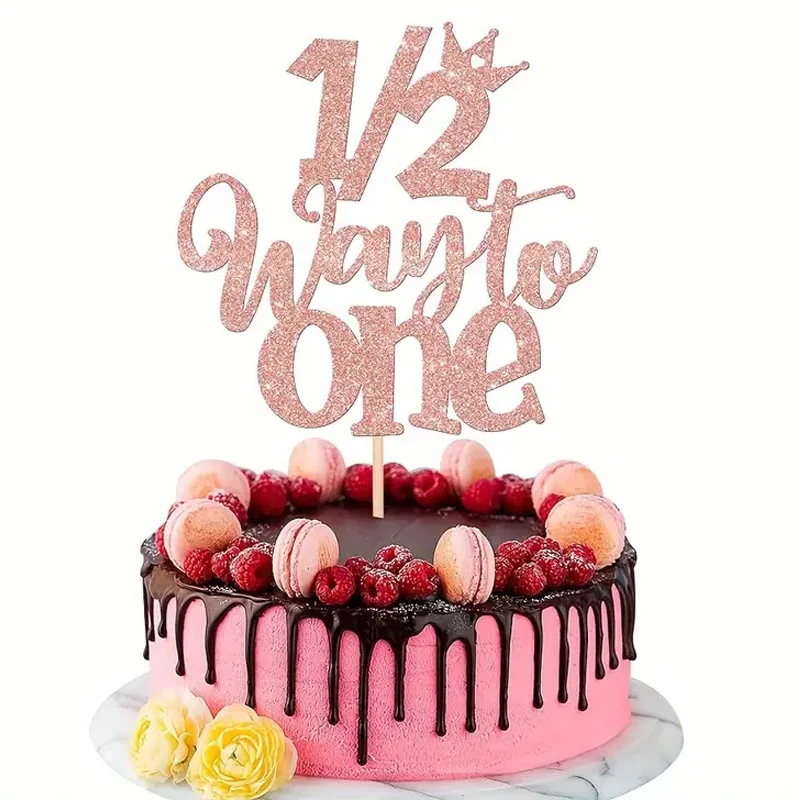 1/2 „Half Way to One“-Kuchenaufsatz „Happy 6-Monats-Geburtstagskuchen-Dekoration für Baby Happy 6-Monate-Geburtstagsfeier-Kuchenaufsatz – Detail 7