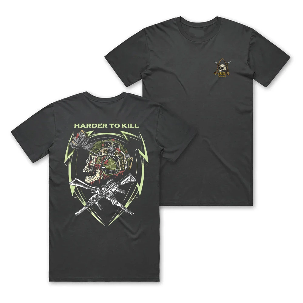 Military-style Tactical Helmet Printed Short-sleeved T-shirt with Night Vision Men's Black Round-neck Tough Workwear Style Top