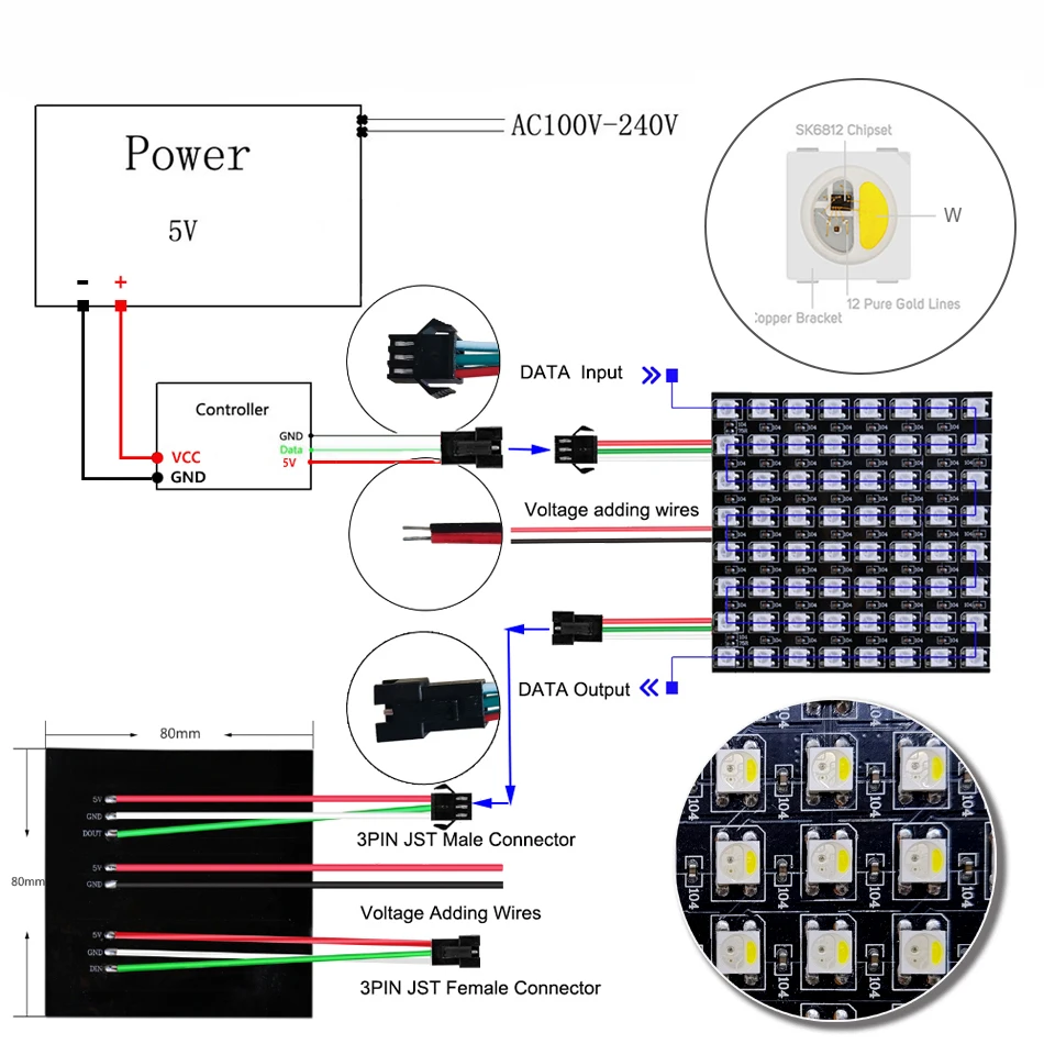 Imagem -06 - Rgbw Led Digital Flexível Individualmente Endereçável Tela do Painel Ws2812 256leds Módulo Inteligente Pixel Dc5v Sk6812 16x16