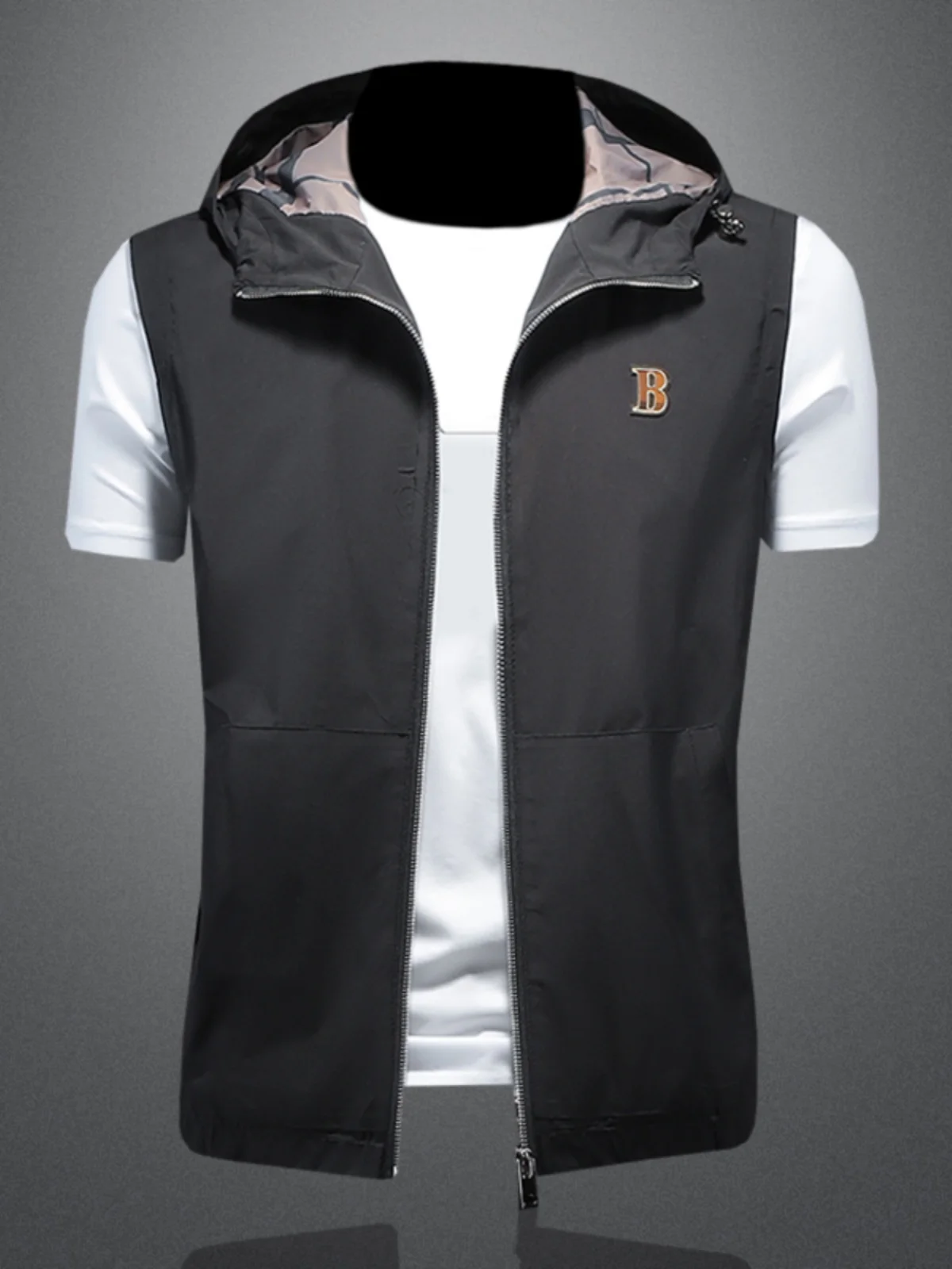 

Мужской жилет Slim Fit, тонкий, без рукавов, в клетку, повседневный, весенне-осенний, из полиэфирного волокна, с капюшоном, на молнии, с боковыми карманами