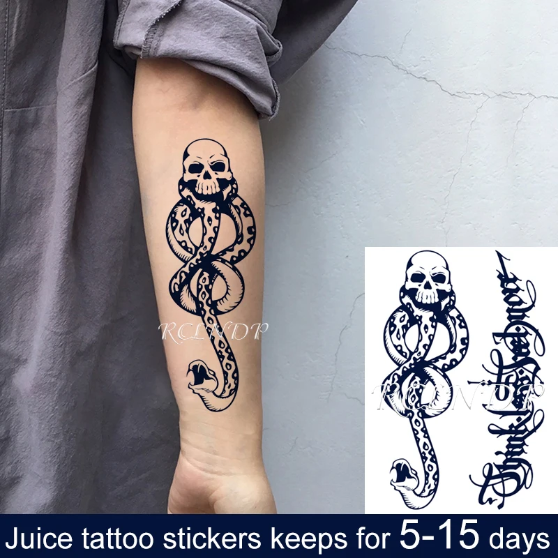 Waterproof Temporary Juice ink Sticker skull head snake body creative letter Fruit Gel Long lasting Tattoo Art for Men Women