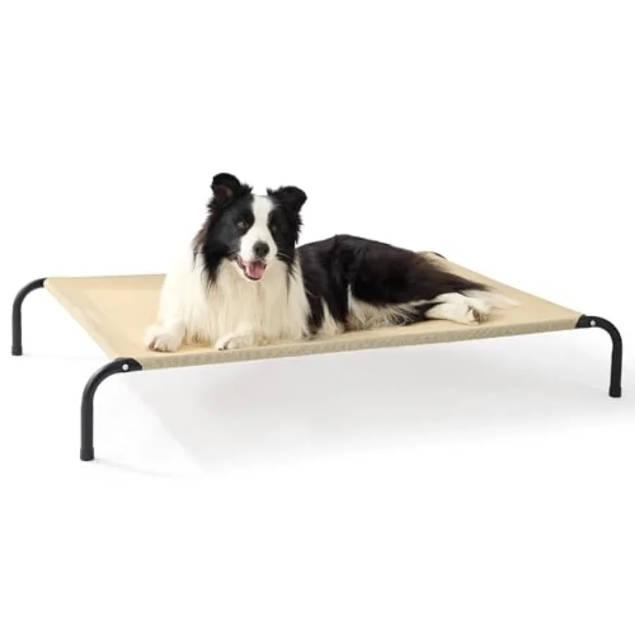 

Outdoor Elevated Dog Bed for Large Dogs, Steel Frame with Breathable Mesh, Gray, Portable Cooling with Skid-Resistant Feet, 49