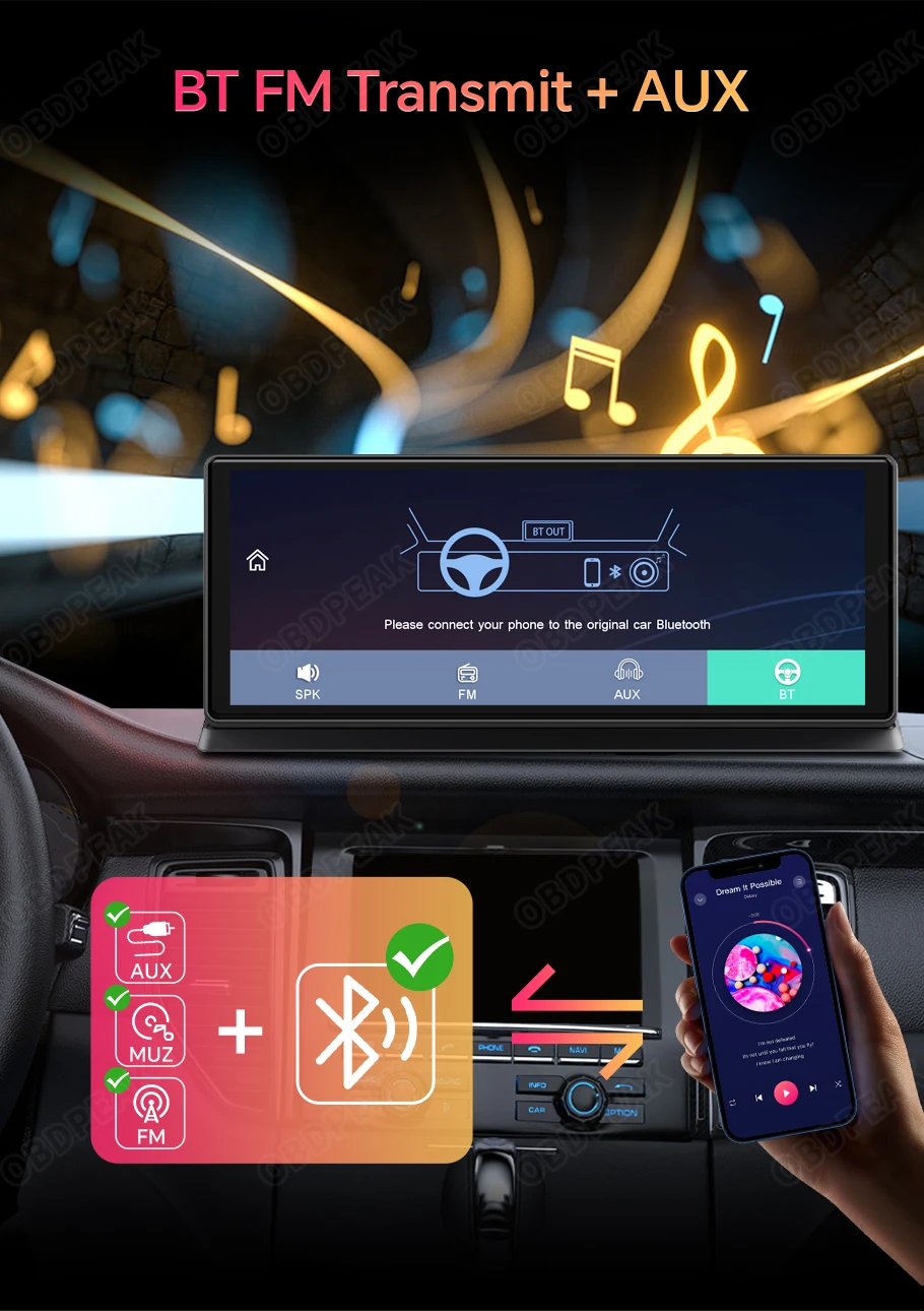 K2 Pro 11.3" Dash Cam 4K 2160P Car DVR Recording Carplay & Android Auto Wireless Connection 5G WiFi GPS Navigation Dashboard