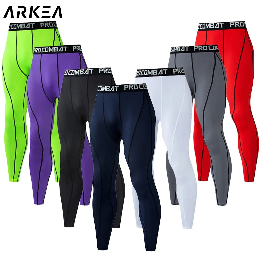 

Solid color Compression Leggings Running Sports Male Workout Bottoms Trousers Jogging Pants Quick dry Fitness Training trousers
