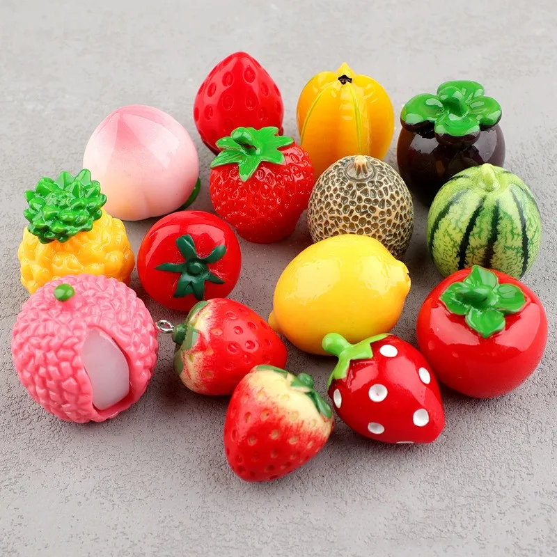 10pcs New Fruit Resin Cabochons Flatback for Scrapbooking Simulated 3D Apple Strawberry Pineapple Peach Watermelon Slime Charms