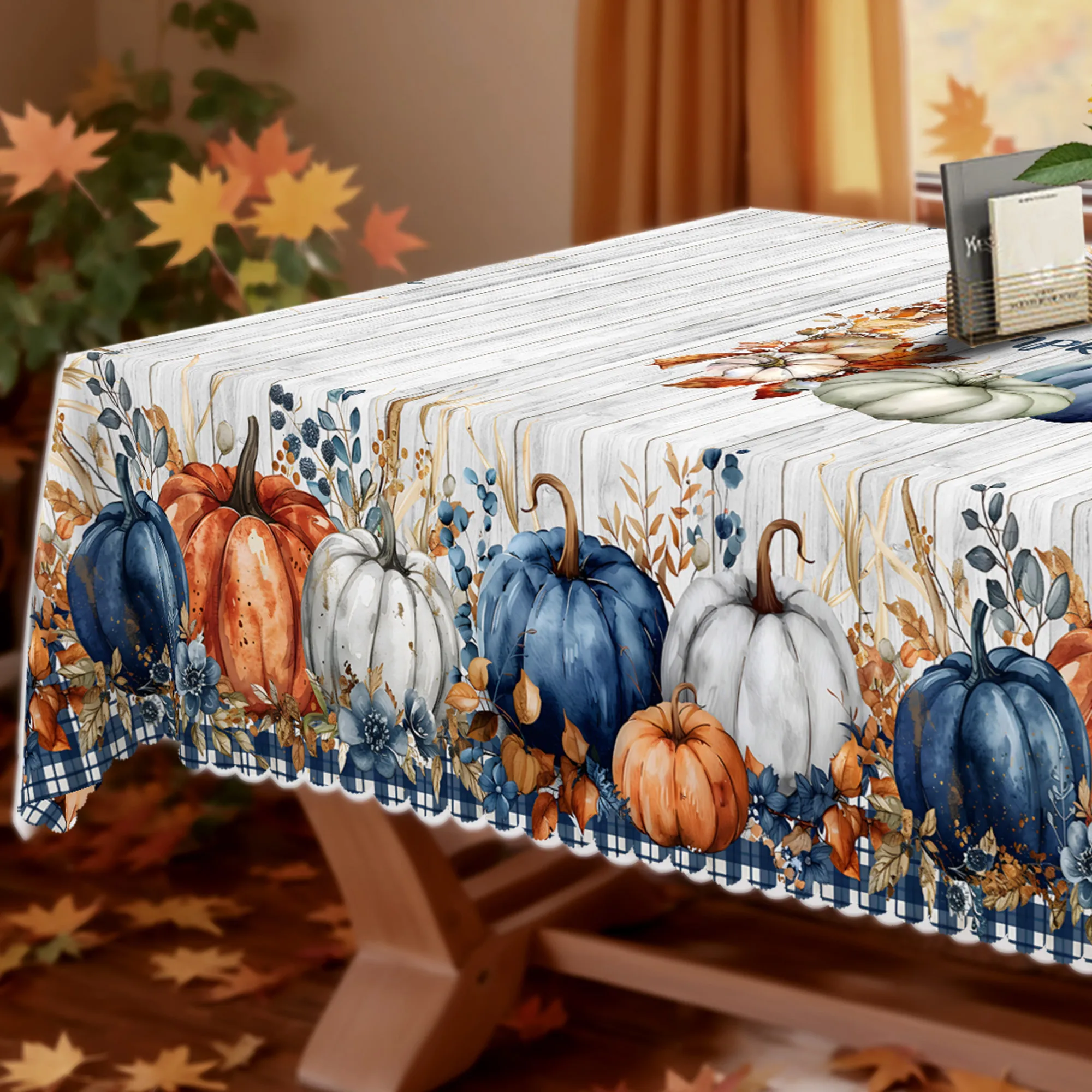 1pc tablecloth, autumn, romantic flowers, rural tablecloth, white decorationzyc