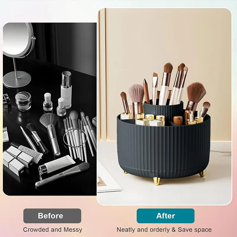 Rotating Household Makeup Brush Storage Bucket 5 Slot 360° Rotating Desktop Storage Organizers Vanity Desktop Bathroom Office