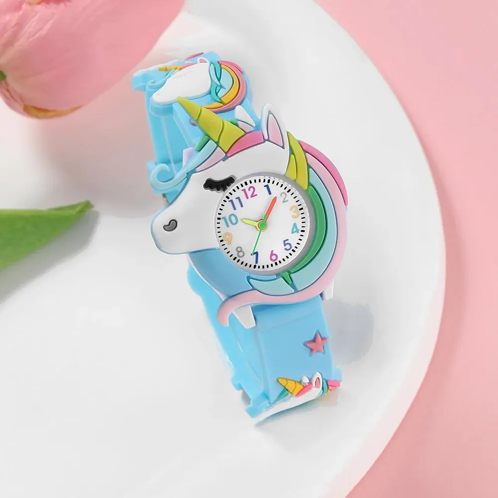 3 Girls\' Unicorn Pattern Watch Silicone Quartz Watch Jewelry Set Children\'s Colorful Necklace Bracelet Set