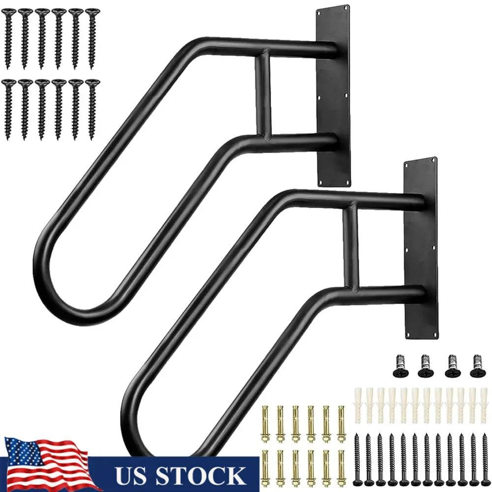 Metal Outdoor Stair Handrails 2 Pack Wall Mount Grab Bars 1-3 Step Stairs Secure Support Easy Installation