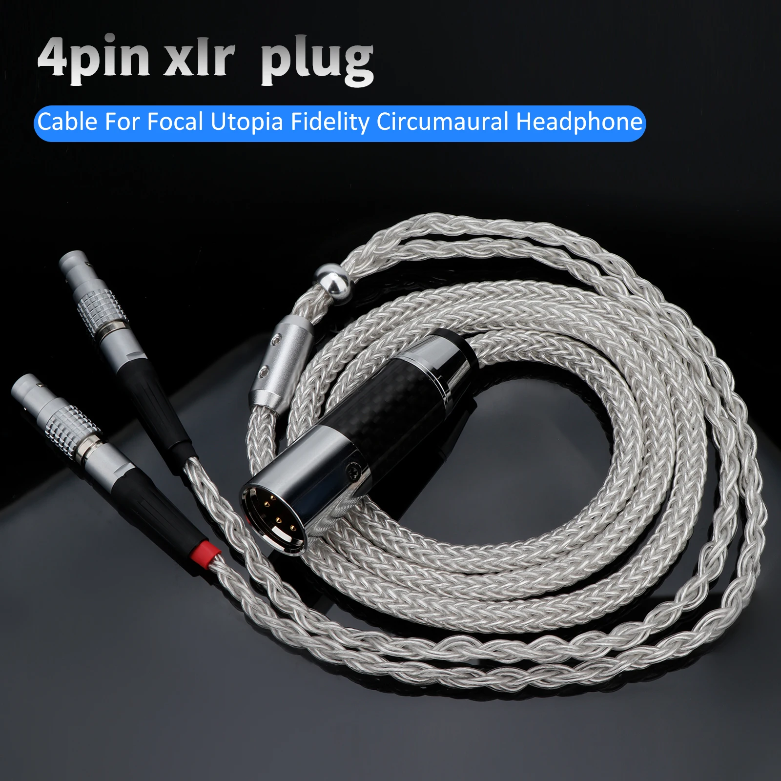 High-end 100% Pure Silver Headphone Update Cbale with 4pin XLR Plug Cable for Focal Utopia Fidelity Circumaural Earphone