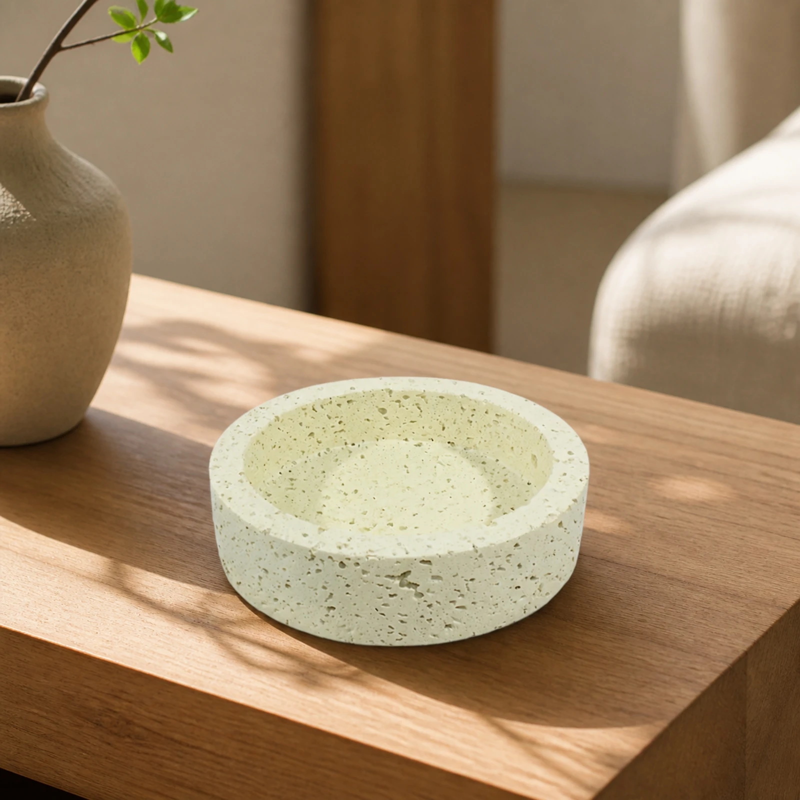 Composite Planter with Speckled Finish Textured Low Cylindrical Planter Compact Modern for Shelves, Entry Tables