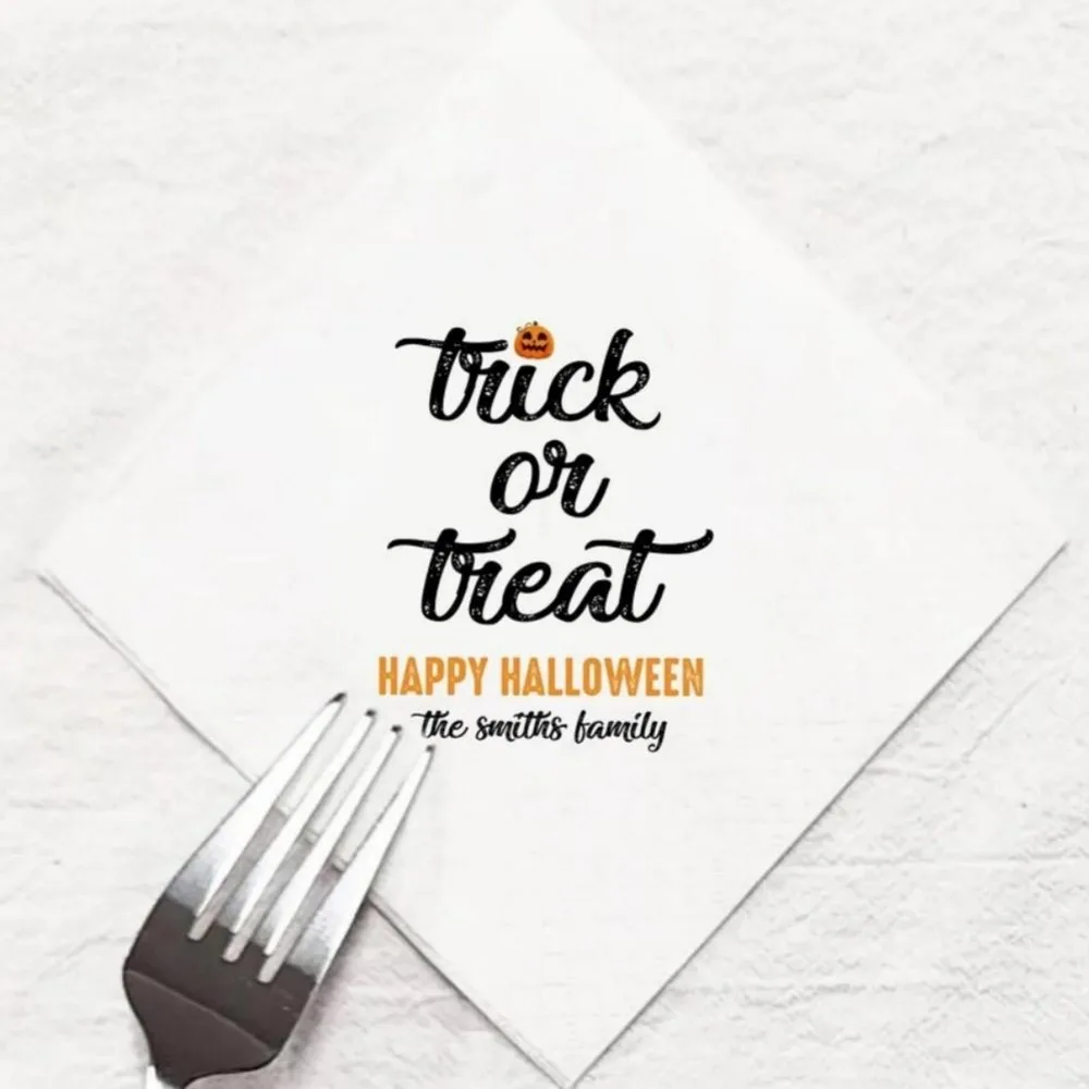 

Custom Personalized Halloween Napkins: Trick or Treat Party Tableware