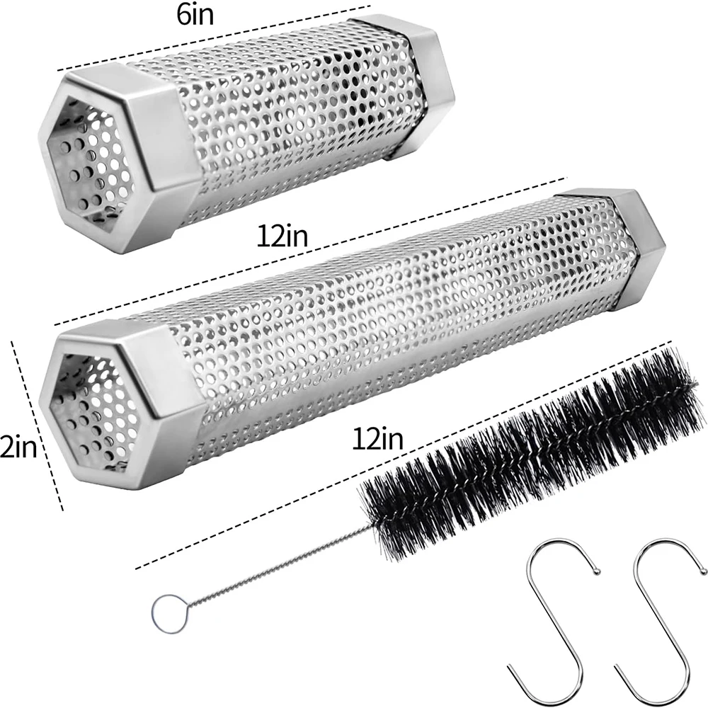 Pellet Smoker Tube Set,with Brush and 2 Hooks for 2.5/5hrs of Billowing Cold/Hot Smoking for All Grills or Smokers