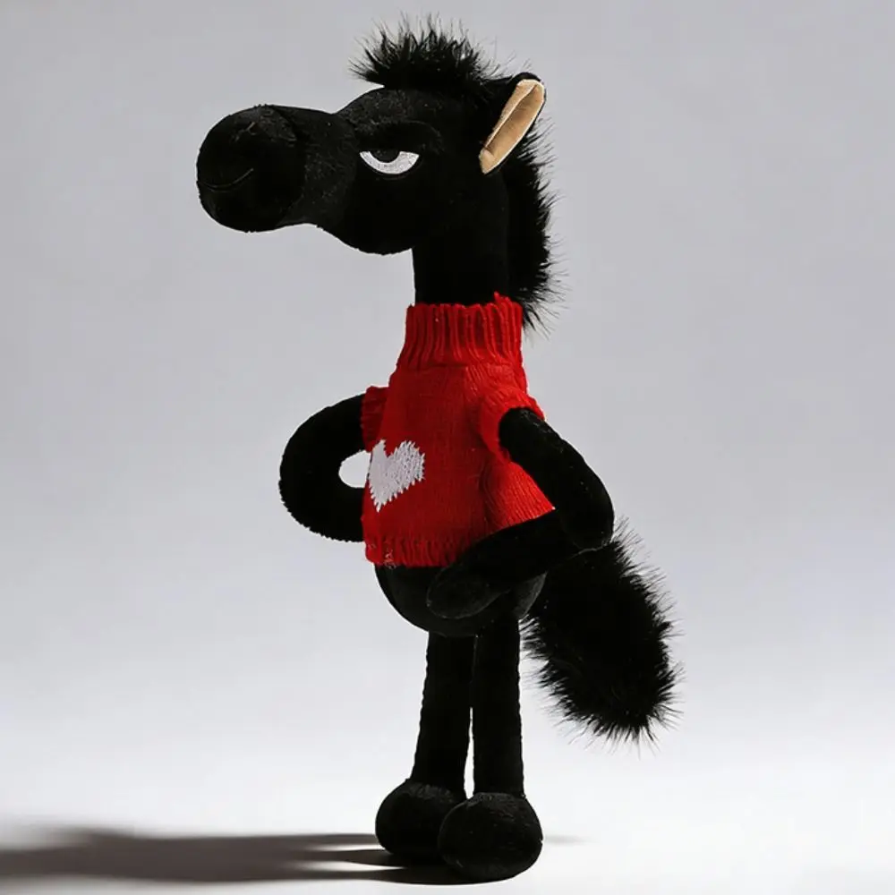 

Adorable Creative Dark Horse Cute Soft Simulation Horse Chinese Style Mascot Zodiac Pony Figurine Christmas Gift
