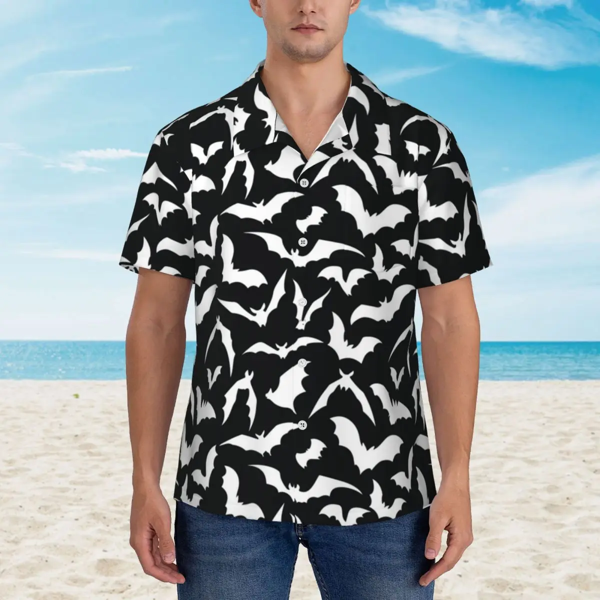 Summer Shirt Beach Flying Bats Blouses Halloween Print Classic Casual Shirts Man Short Sleeve Streetwear Clothing