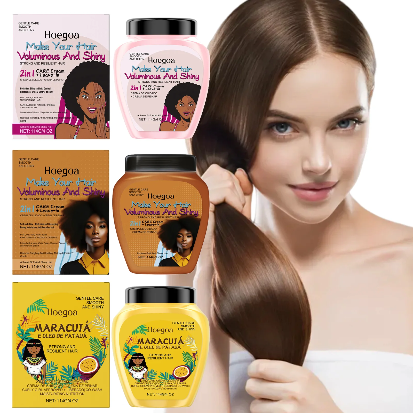 Creme Condicionador Leave-In para Cabelos Cacheados e Secos, Suavizante, Reparação Profunda, Brilho, Nutrição e Antifrizz