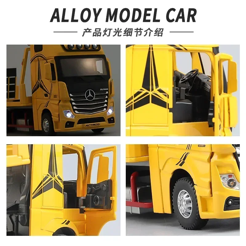 1:24 Mercedes Benz Flatbed Trailer Truck Model Car Simulation Metal Car Model Sound Light Collection Car Toys For Children Gift