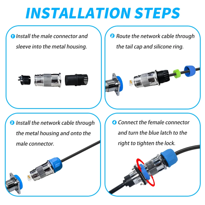 IP68 RJ45 Connector zinc alloy Waterproof Network Plug Straight Joint 4.5mm-14.5mm Network Connector RJ45 Waterproof Connectors