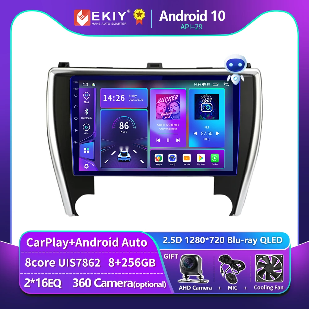 EKIY T900 Android 10 Stereo For Toyota Camry 2014 2015 2016 2017 USA Version Carplay Car Radio Multimedia Player Navigation GPS