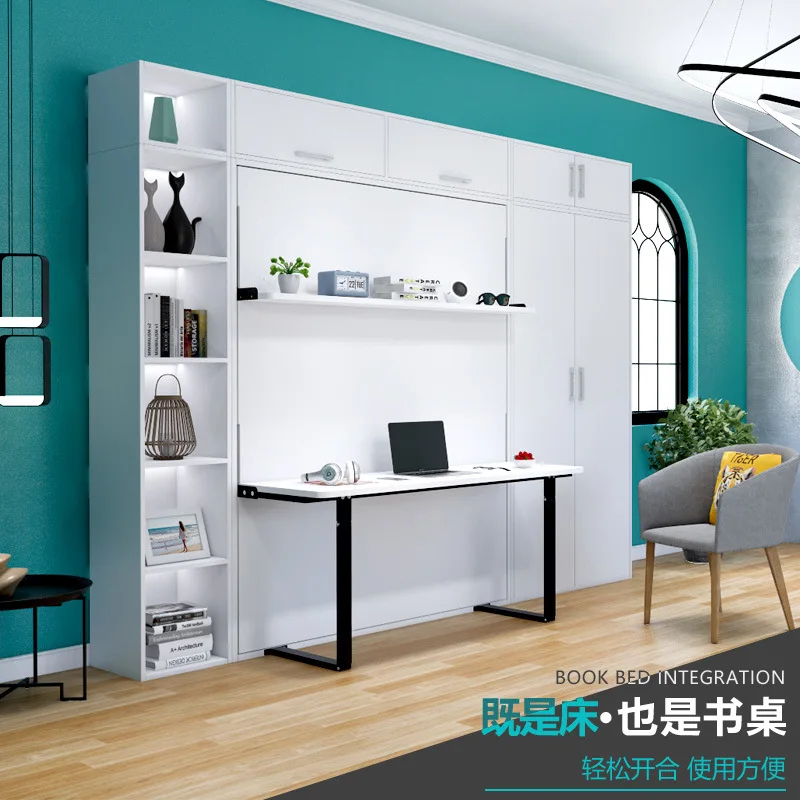 سرير غير مرئي سرير جداري متعدد الوظائف سرير مخفي قابل للطي سرير ميرفي سرير رفرف مكتب رف الكتب سرير متكامل ملحقات الأجهزة