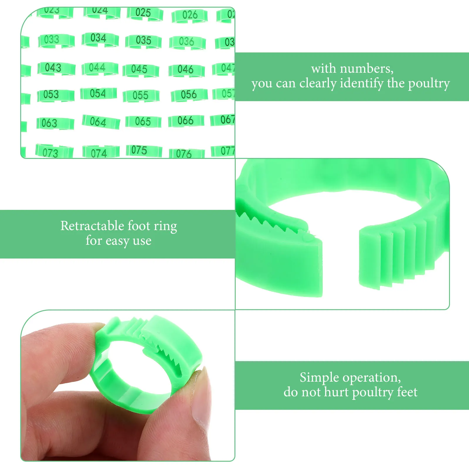 

100pcs Foot Marking Rings Numbered Chicken Leg Bands Smooth Durable Poultry Identification Tags Breeding Management Green