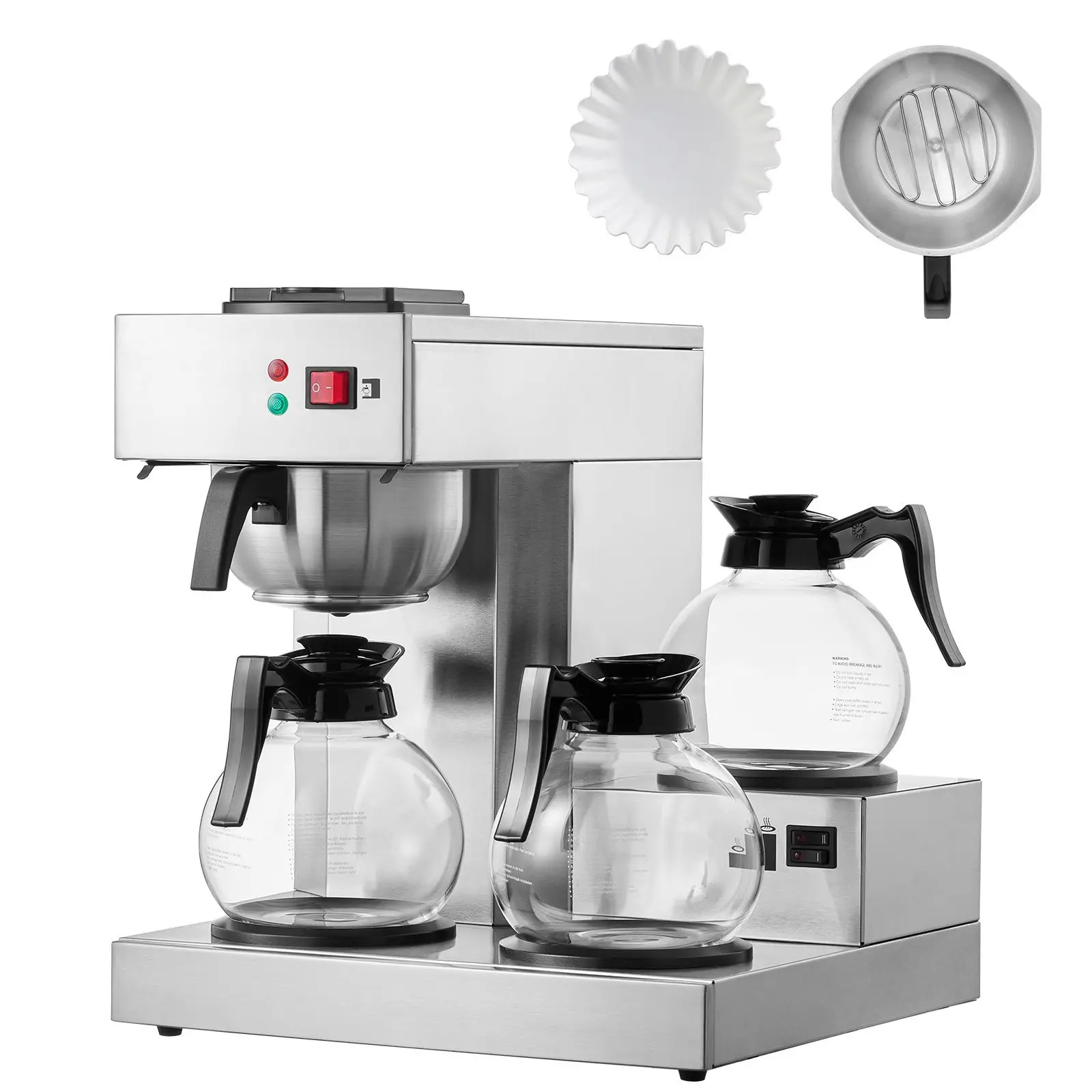 12 Cups Commercial Drip Coffee Maker, Coffee Maker Machine with 3 Glass Carafes and 3 Warmer Plates, Stainless Steel Pour Over