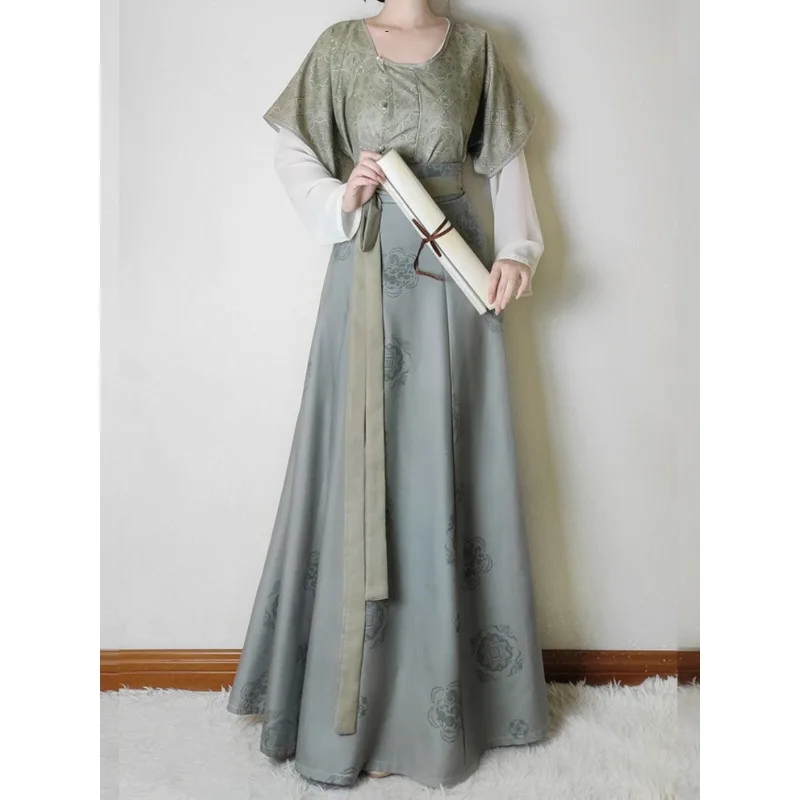 Dunhuang Printed Tang Style Jacket & Round Neck Shirt Spring Autumn Set