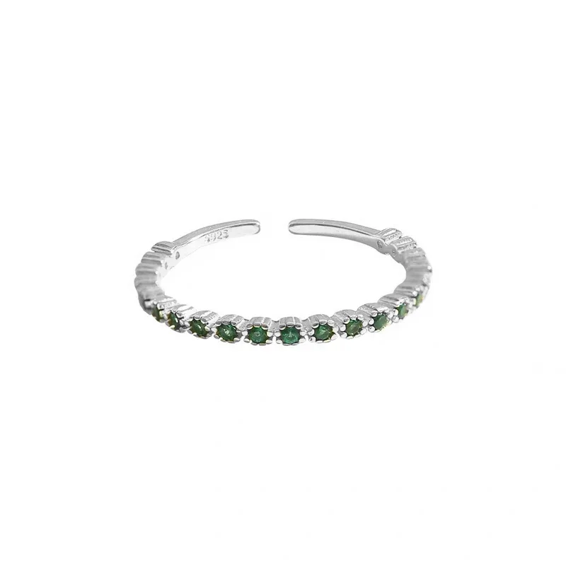 INZATT Real 925 Sterling Silver Korea Emerald Zircon Round 14K Adjustable Rings for Women 2024 Trendy Light Luxury Fine Jewelry