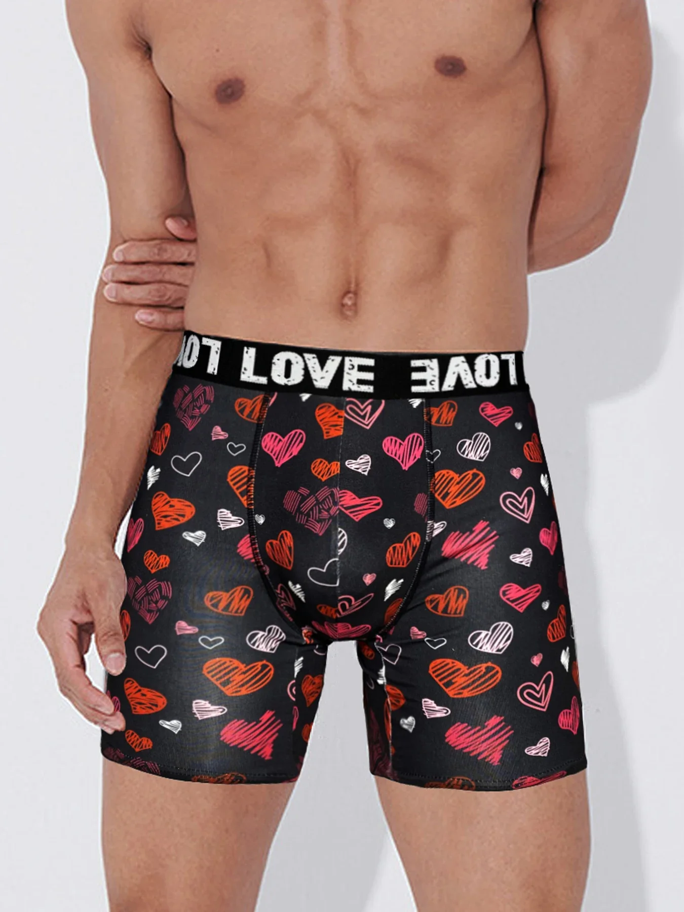 

Men Shorts Underpants Black Fashion Lips and Hearts Printed Boxers Sports Casual Soft Smooth Valentine's Day gift underwear