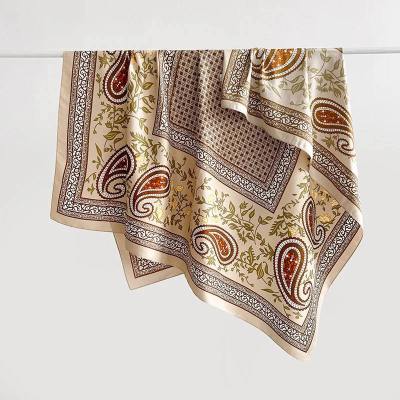 Mujer España moda Paisley jardín Floral sedoso chal bufanda alta calidad envoltura diadema Bufandas musulmán Hijab Sjaal 130*130Cm