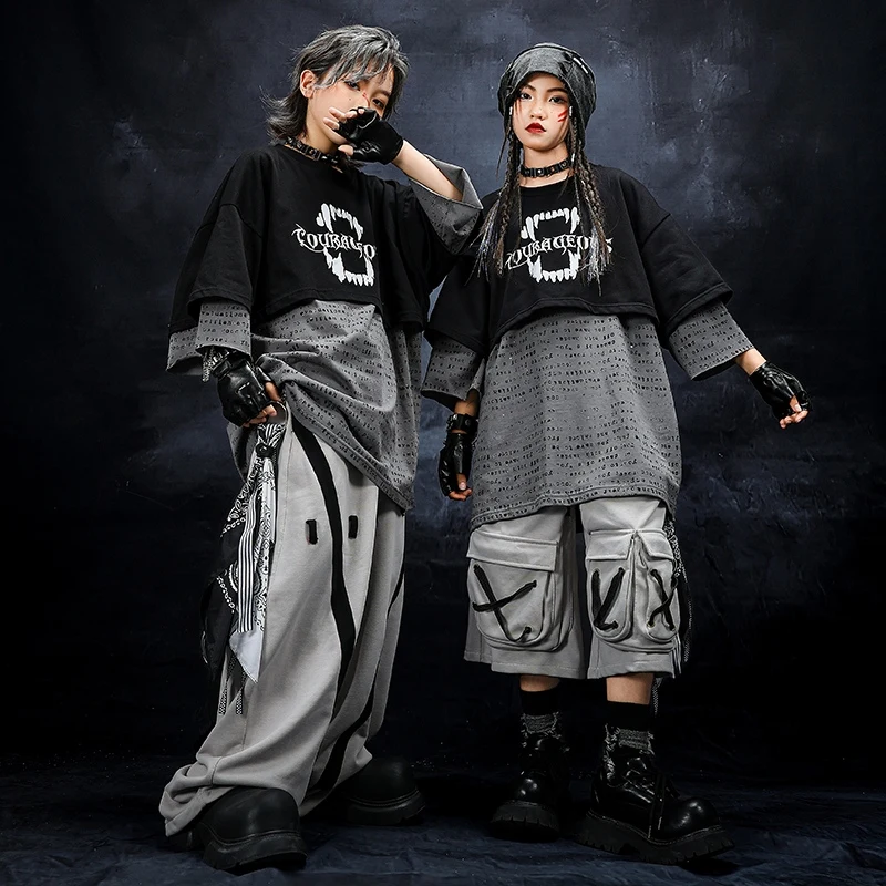 Costume Hip Hop pour enfants, Costume de spectacle de danse Jazz, haut surdimensionné, pantalon Shuffle, vêtements de danse de rue, AMY2606, nouvelle collection 2025