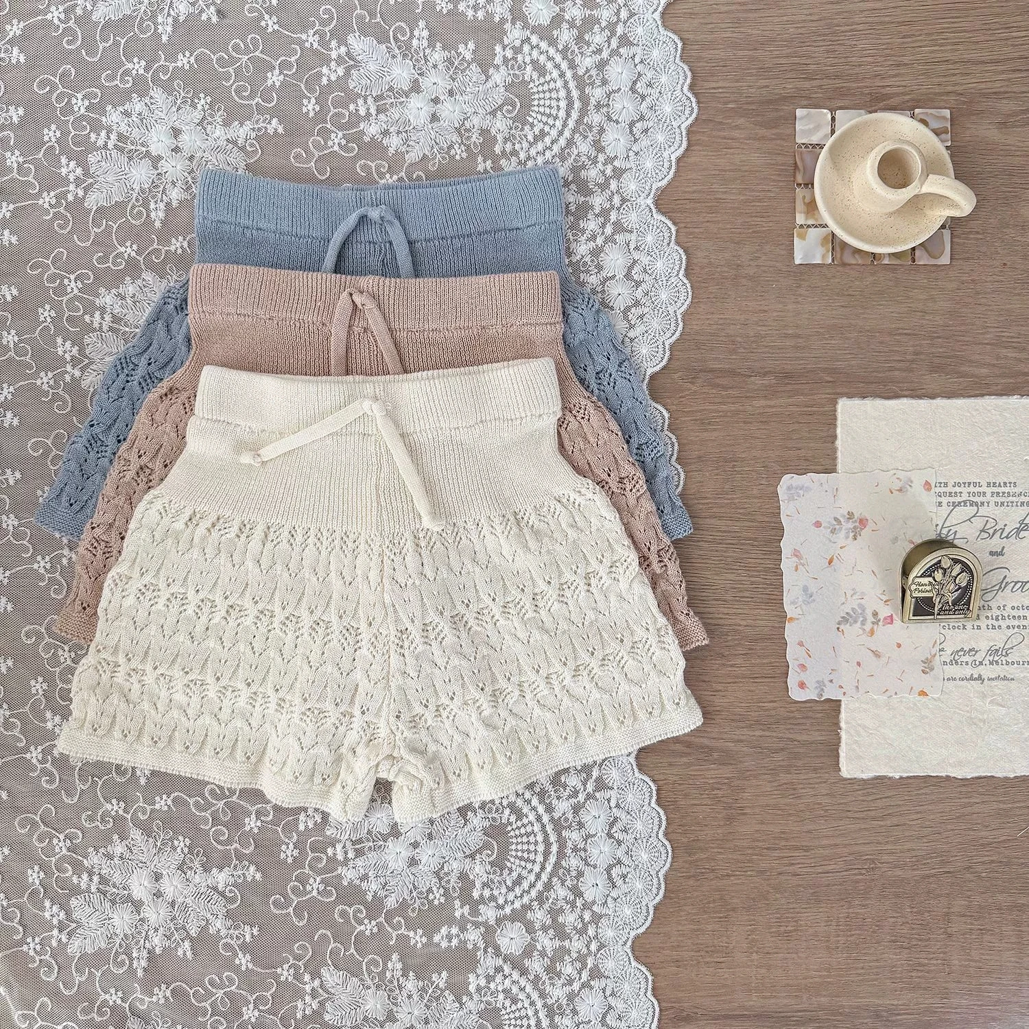 

Kid Summer Style Baby Girl Knitted Cotton Shorts Female Treasure Loose A Place Binding Hollow Fabric Shorts Pant