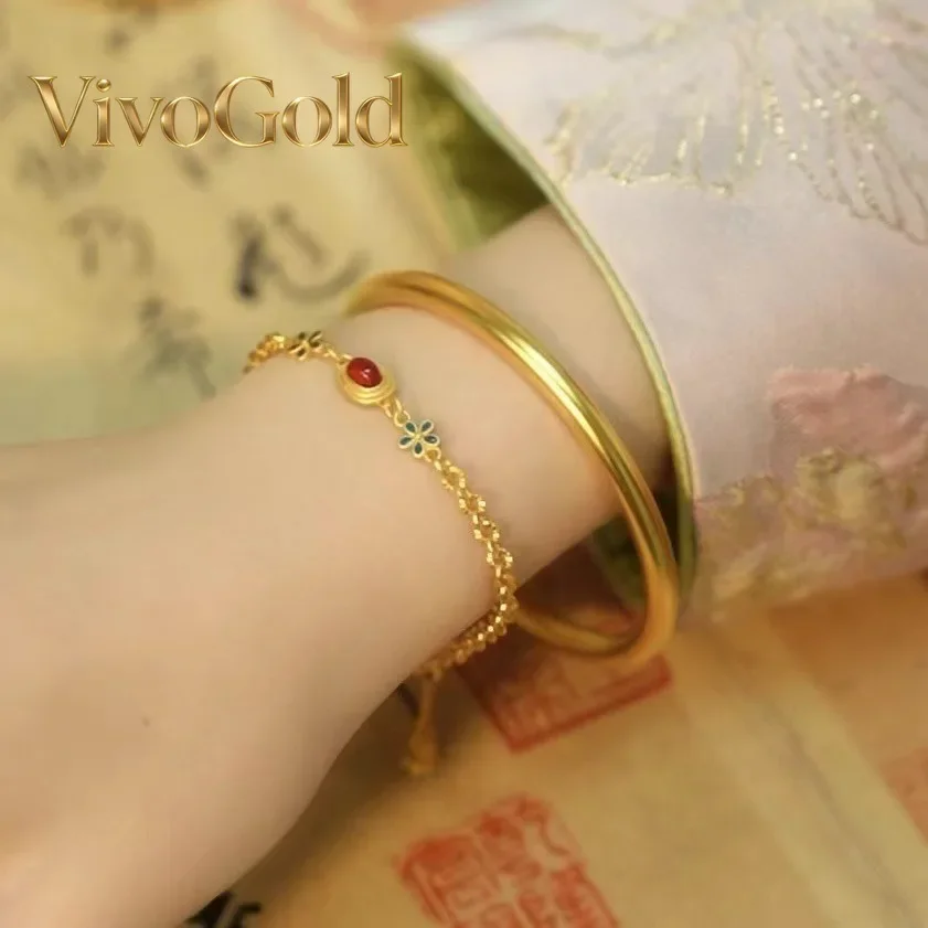 VivoGold VivoGold 9999 Gold ancient method inherited plain circle bracelet women's new Chinese style simple and versatile 24K bo