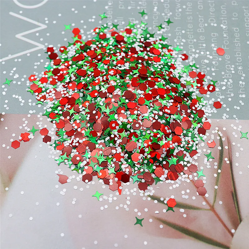 Nail Sequins Mixed Pentagram Point Snowflake Christmas Tree Sequins DIY Nail Drop Glue Slime Filling Cosmetics 10-20g