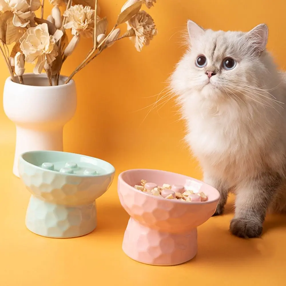 

Ceramic Cat Slow Feeder Bowl Slanted Mouth Non-slip Pet High Foot Bowl Anti Vomiting Stable Pet Drinking Eating Feeder