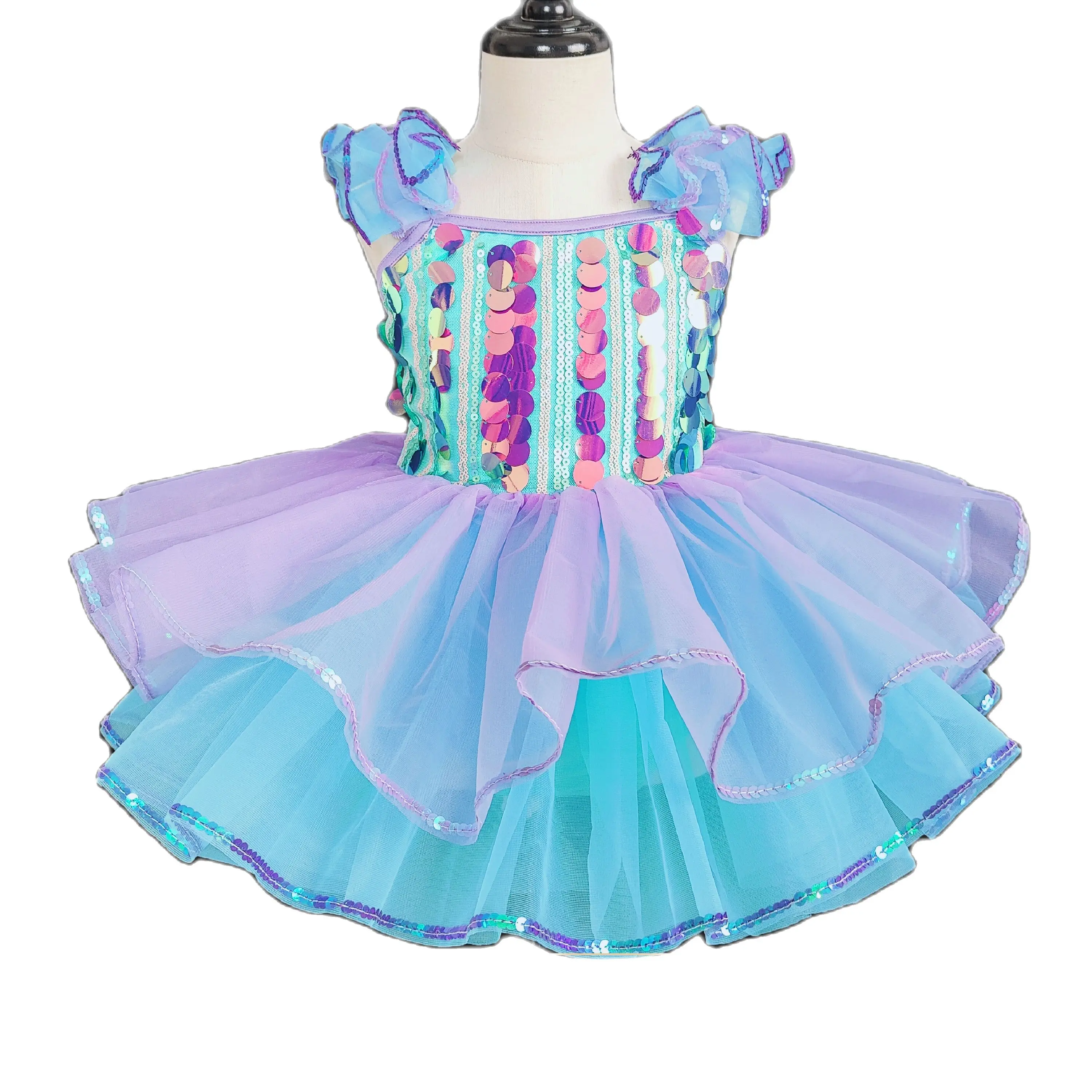 New Blue Ballroom Clothing Sequined Modern Dance Wear Tutu Dress Girls Girls Jazz Dance Party Dresses Kids