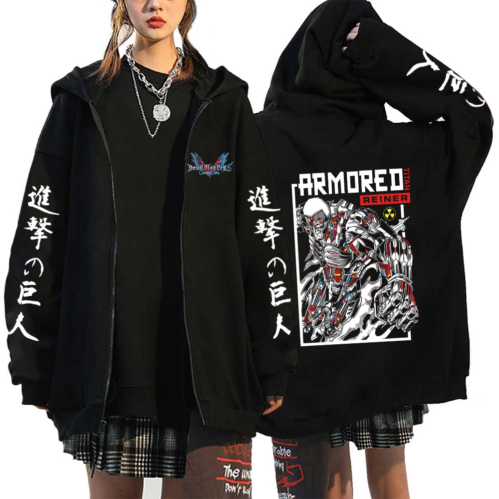 Anime Attack On Titan Men Women Zip Hoodies Yeager Eren Printed Hooded Plus Size Sweatshirt Harajuku Winter Warm Pullover