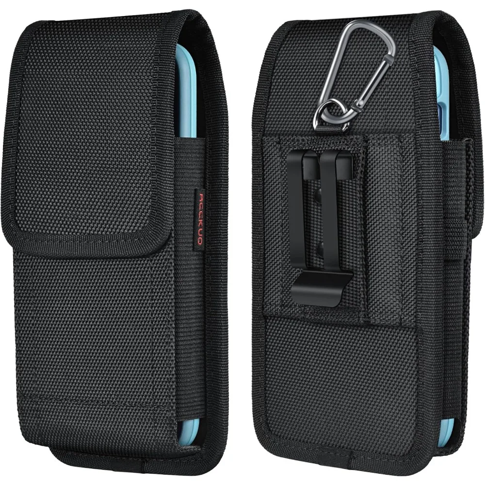 

Belt Phone Holster with Metal Clip Magnetic Closure Fits Large Phones Everyday Protection Black