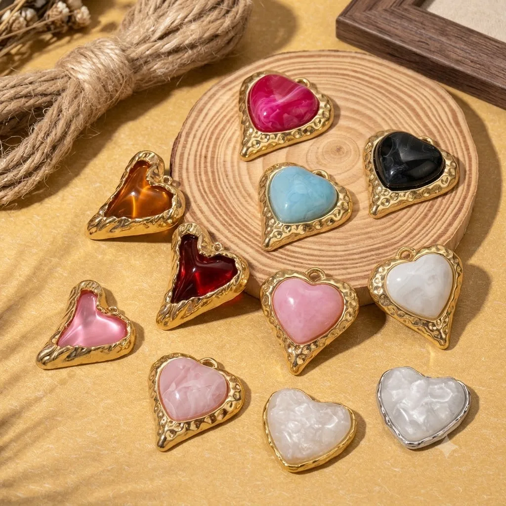 2 Stück Retro Edelstahl Emaille Liebesherz-Anhänger DIY Ohrringe Anhänger Halskette für Schmuckherstellung Armbänder Zubehör Bastelbedarf – Detail 2