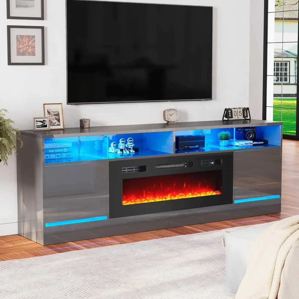 

Fireplace TV Stand for TVs Up to 75", 70" Entertainment Center with 36" Electric Fireplace and LED Light, Storage Cabinet with H