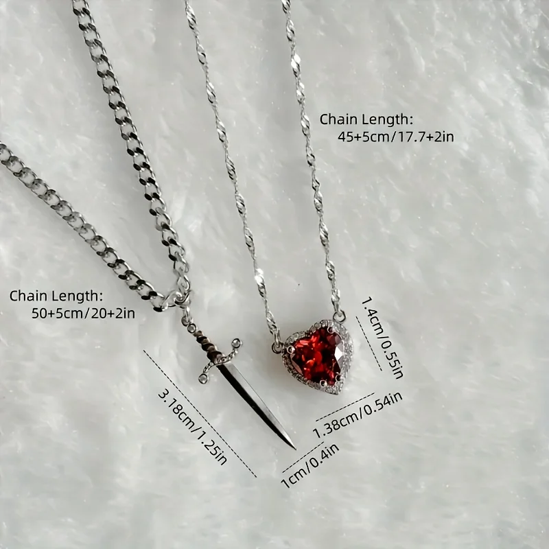 Heart and Sword Necklace Couple Necklaces Women Zircon Crystal Necklace Romantic Valentines Day Gift Jewelry Gifts Accessories