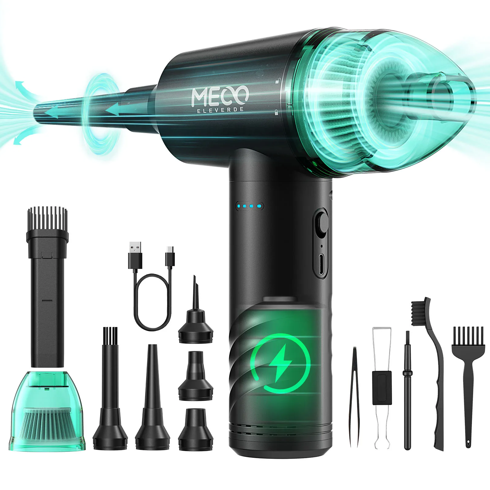 MECO ELEVERDE CR1 2 en 1 plumeau et aspirateur à air comprimé 110000 tr/min souffleur d'air électrique 13000PA nettoyeur de clavier avec 3 vitesses