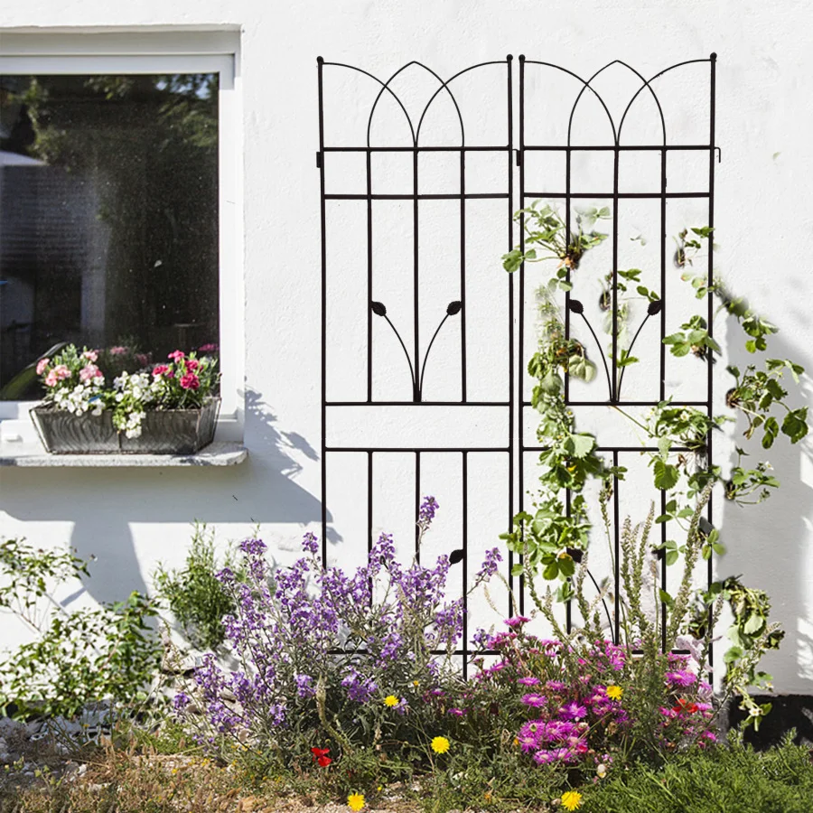 

2 Pack Metal Garden Trellis 71 x 17.7 for Climbing Plants Outdoor Flower Support, Rustproof Black Steel
