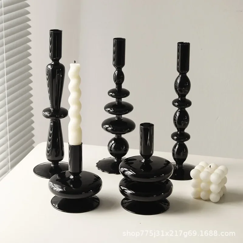 

Black Candle Holder Home Decor Candlesticks Living Room Modern Decoration Glass Vase Bookshelf Decor Candle Stick Holder