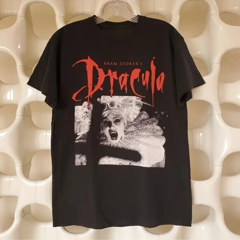 Camiseta vintage con gráfico de la película de Bram Stoker, película de terror clásica, cuello redondo, manga corta, adecuada tanto para hombres como para mujeres
