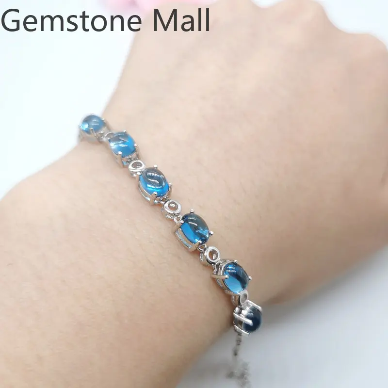 VVS Natural Topaz Bracelet Total 4.2ct 5mm*7mm Cabochon Topaz 925 Silver Bracelet Silver Gemstone Jewelry with Gold Plating