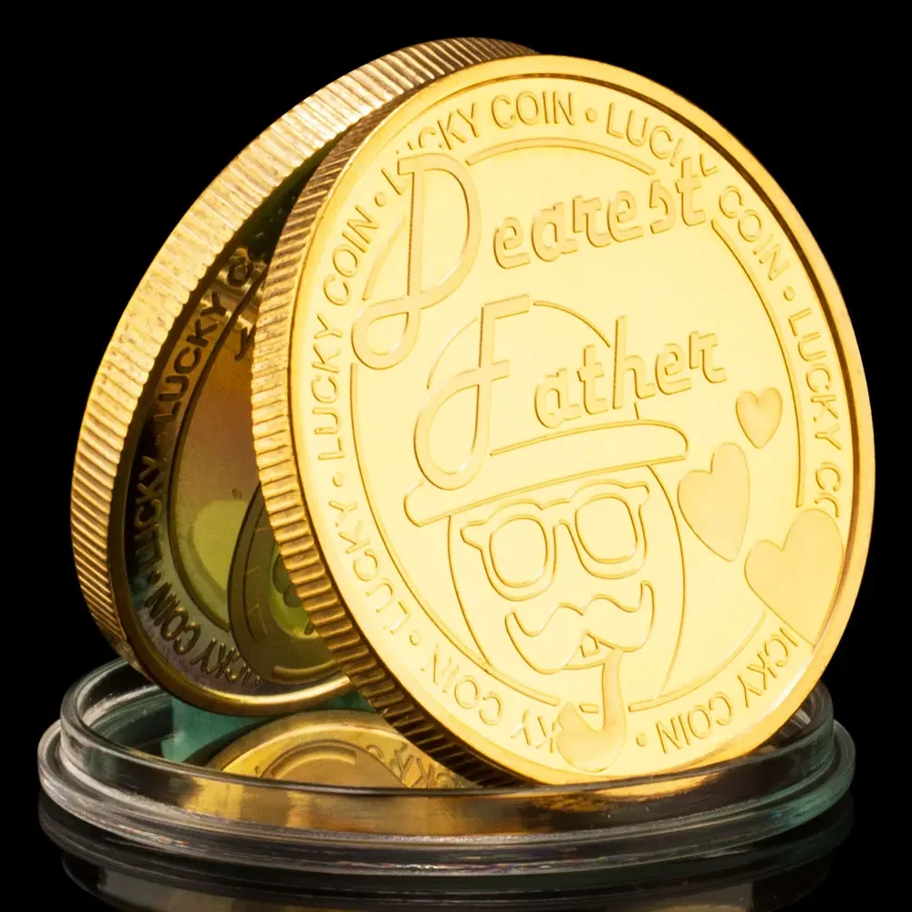 Dearest Father Lucky Coin Creative Gift Best Dad Four Leafs Clover Collectible Silver Gold Plated Commemorative Coin