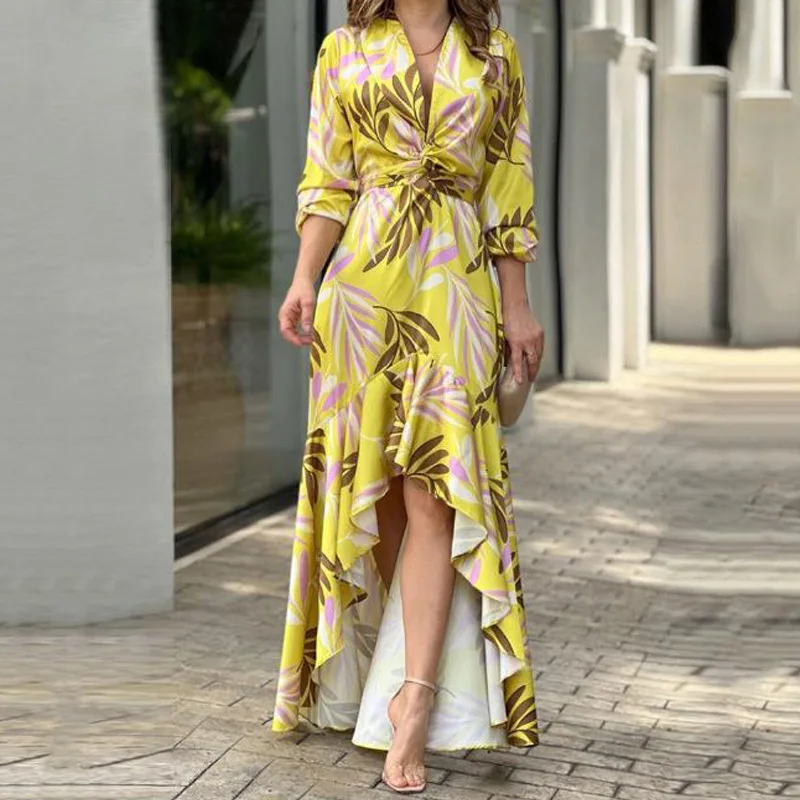 

2024 Trendy Women's Wear Instagram Fashion Print Lace Up Elegant Split Dress