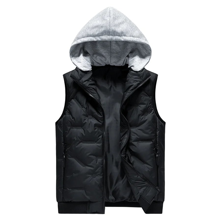 

New 2024 Autumn Winter Sleeveless Jacket Men Warm Hooded Vest Padded Coat Mens Casual Thicken Waistcoat Detachable Hat Size 8XL